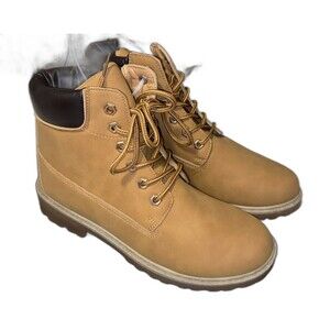 Weedoo Women’s Combat Ankle Boots Faux Leather Collar Lace Up Camel Size 8.5 New